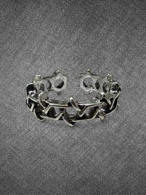 Silver Geometric Star Pattern Ring Open Adjustable